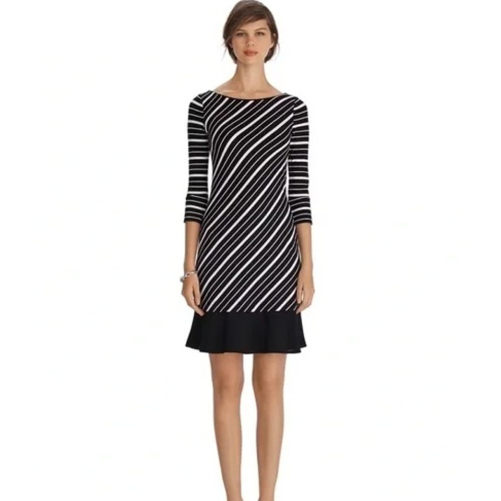 White House Black Market Dress Women's XL Black/White Diagonal Stripes Elegant